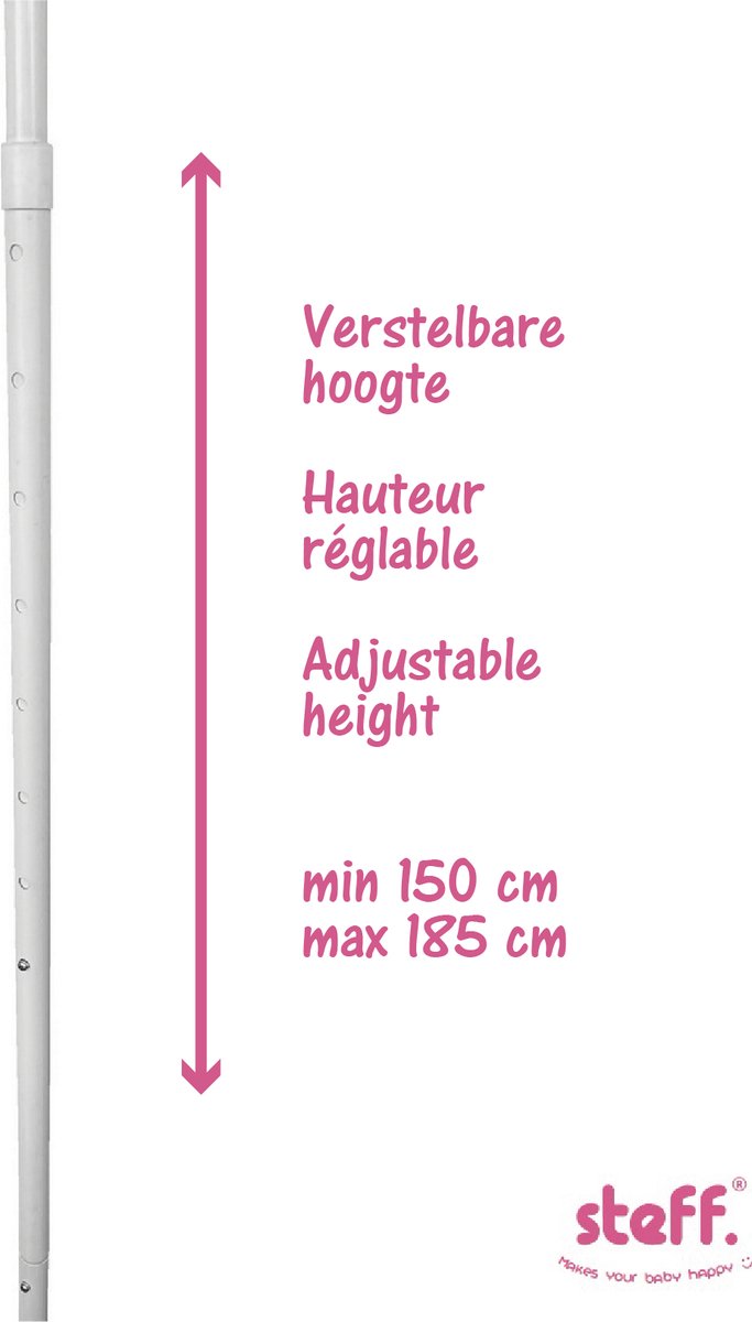 Stefano fashion - Piekstok - Hemelstaaf - Verstelbare hoogte - 150 cm tot 185 cm - vierkante voet - Wit - universele maat voor ronde sluier — afbeelding 4