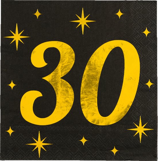 Une seule serviette noire avec des étoiles dorées et le chiffre '30'.
