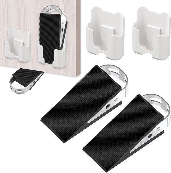 Foto: Deurstopper met ring van canvas functionele hoogte 16cm set 2 stuks gevuld met zand zwart