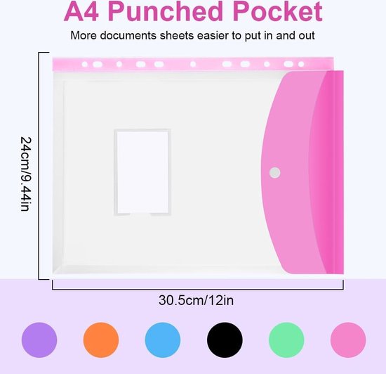 12-transparante-ringmappen-A4-geperforeerd-polypropyleen-11-gaten-gekleurde-hoezen-Kantoor-School-Thuis-Verticaal