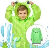 BoefieBoef Kikker Regenjas Regenponcho Peuter & Kleuter 2-6 Jaar (maat 120) – Waterdichte Kinderregenjas met Capuchon – Lichtgewicht jas Regenpak Fietsen Buiten Spelen – Regen - Knutseljas - jas - cadeau jongens en meisjes - groen crazy frog dier