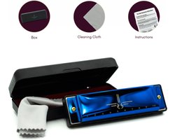 Mondharmonica C voor Volwassenen en Kinderen - Instructieblad - Metallic Blue Blues Harp