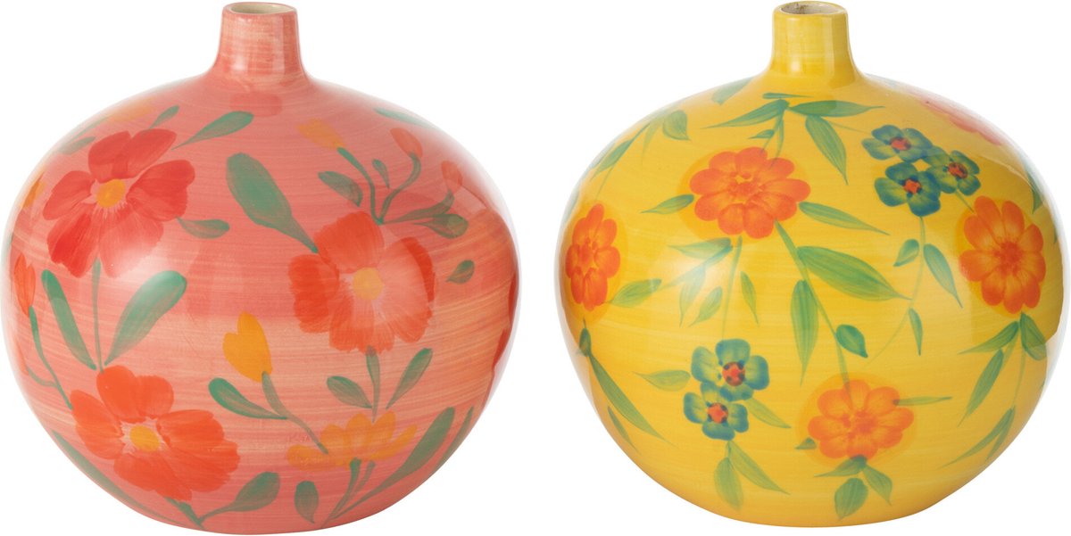 J-Line vaas Jug Alegria - keramiek - mix - 2 stuks - Ø 21 cm Multi