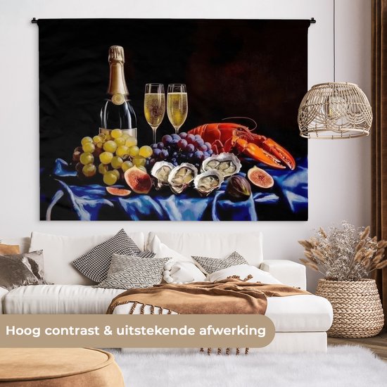 Tapisserie murale 180x135 cm - Toile murale Champagne - Luxe - Huîtres - Tapisserie - Tapisseries