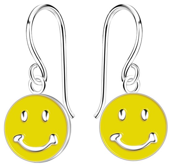 Joie|S - Boucles d'oreilles breloque smiley argent - jaune - smiley émoticône - boucles d'oreilles - argent sterling 925 - boucles d'oreilles pour enfants