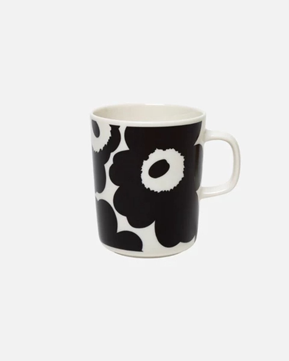 Marimekko Oiva Unikko beker met oor 2.5dl zwart
