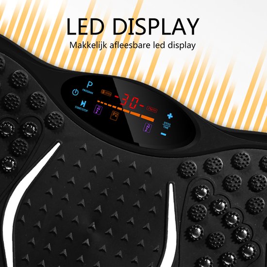 EVOLAND Trilplaat - Trilplaat fitness - Powerplate - Inclusief weerstandsbanden en handvatten - 5 trainingsprogramma's - 99 snelheid niveaus - Met bluetooth muziek - Trainingsapparatuur voor uithoudingstraining - Zwart