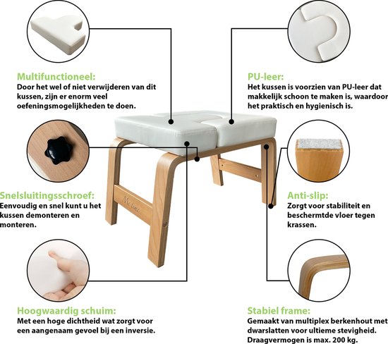 Me Time Yogastoel - Incl. Gratis Weerstandsband en Workout Poster - Wit - Meditatie bankje - Hoofdstand bankje - Yoga kruk - Inversie stoel - Yoga trainer - Yoga stoel - Handstand Trainer - Meditatiestoel - Omgekeerde Stoel - Yogabank - Feet up van Me Time — afbeelding 5