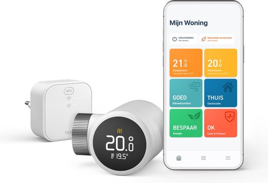 tado° Slimme Radiatorknop Starterskit X - Slimme Thermostaatknop - incl. Matter Bridge & 6 Radiatorknoppen - Zwart/Wit