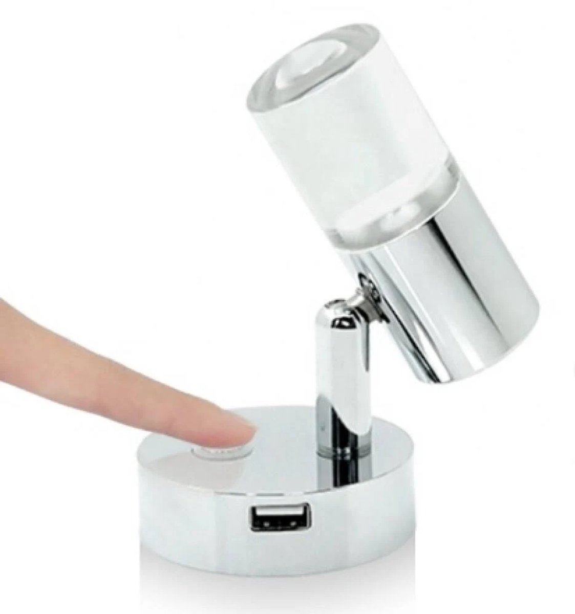 Hollex chromen LED Leeslampspot met USB 10-30V 1,5W warm wit