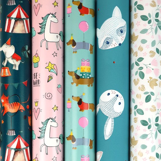 Billie cadeaupapier - Inpakpapier voor kinderen en geboorte - 2 meter x 70 cm - 3 Rollen