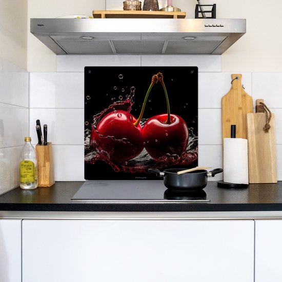 KitchenYeah® Protection plaque induction 60x55 cm - Cerises - Fruits - Eau - Protege plaque de cuisson - Couvre plaque induction - Protecteur d'induction - Cuisine
