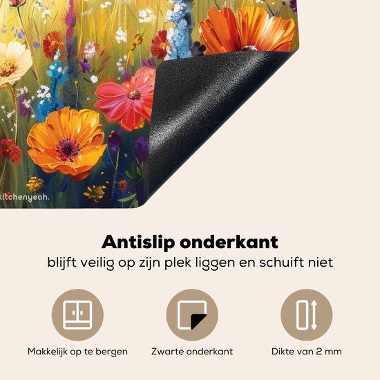KitchenYeah® Protection plaque induction 60x52 cm - Coloré - Fleurs - Nature - Protege plaque de cuisson - Couvre plaque induction - Protecteur d'induction - Cuisine
