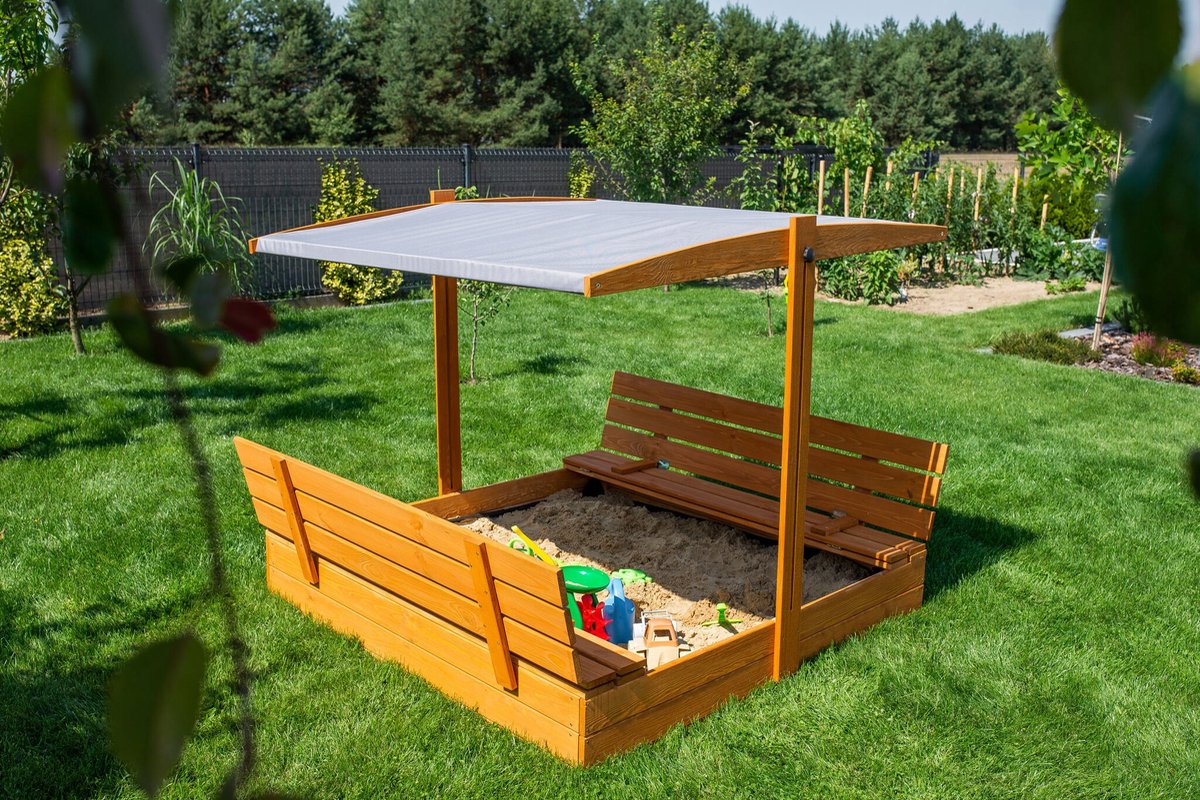 Afsluitbare XL Zandbak met Dak 140x140 cm – Gecertificeerd & Geïmpregneerd Hout | Incl. AFDEKZEIL, GRONDDOEK & Montagevideo | Voor 2-3 Kinderen | Grijs — afbeelding 3