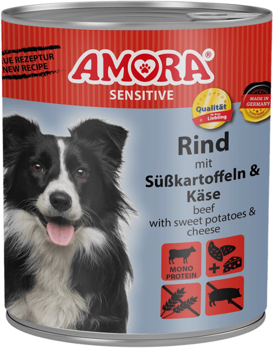 AMORA Dog Sensitive 6x800g - Rund & Zoete Aardappel