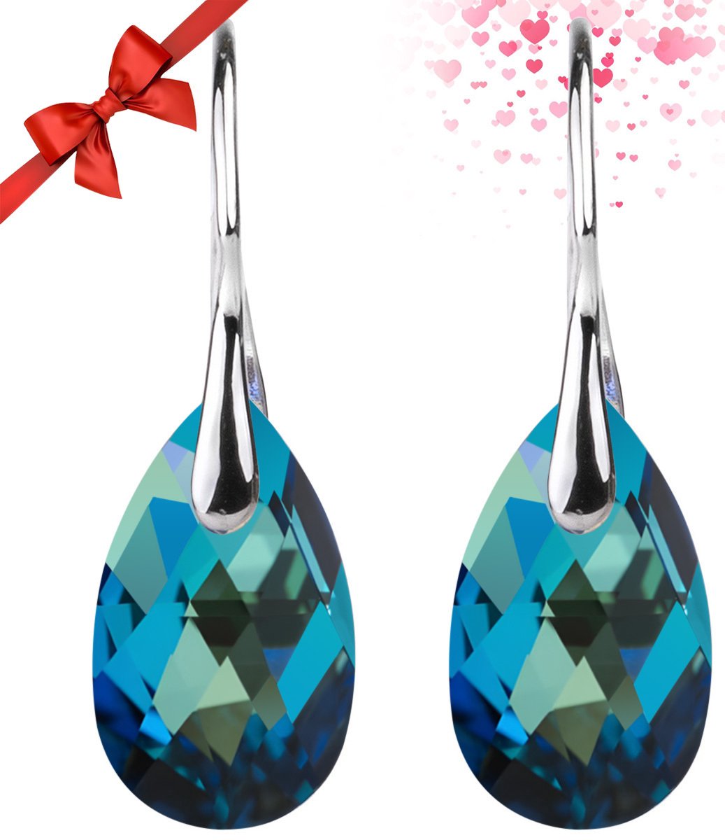 Shoplace Oorbellen dames met Swarovski® kristallen - Gold plated - Druppel - Oorhangers - Cadeau voor vrouw - Blauw/Groen