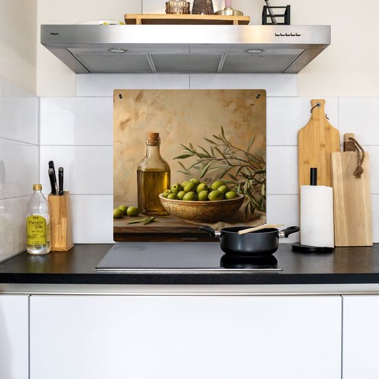KitchenYeah® Protection plaque induction 78x78 cm - Olives - Nature morte - Vintage - Protege plaque de cuisson - Couvre plaque induction - Protecteur d'induction - Cuisine