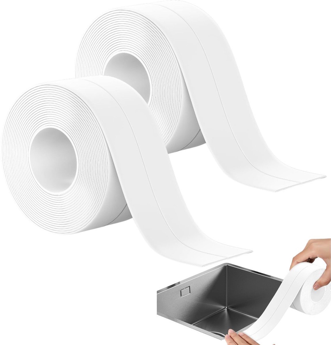 2-delige zelfklevende afdichtingsband, waterbestendige en vlekbestendige afdichtingsband, keuken badkamer toilet hoekafdichtingsband (wit)
