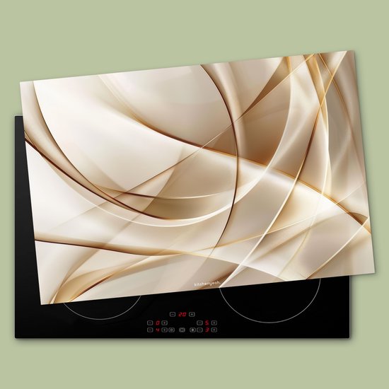 KitchenYeah® Protection plaque induction 74x48 cm - Beige - Abstrait - Lignes - Protege plaque de cuisson - Couvre plaque induction - Protecteur d'induction - Cuisine