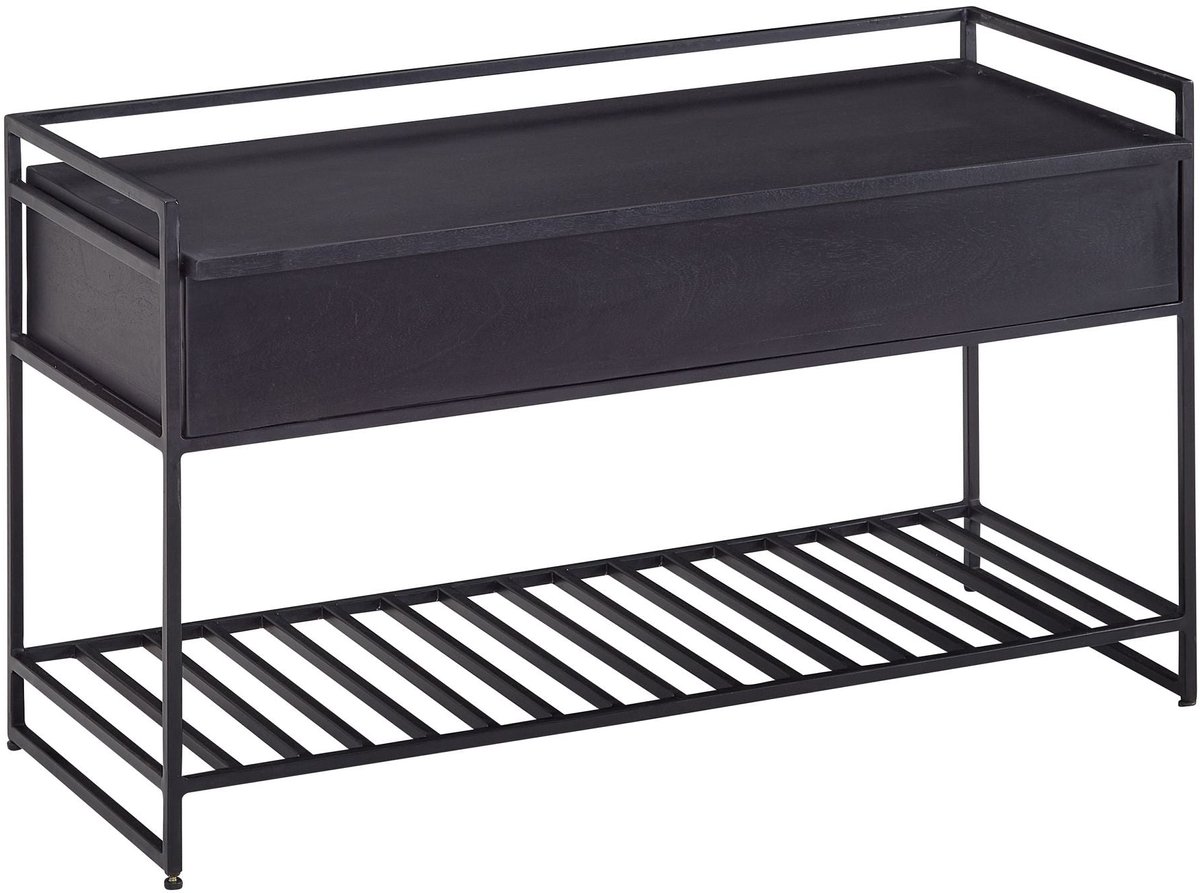 Halbankje met opbergruimte - Schoenenbank - Mangohout met Staal Massief (90 cm x 52 cm x 38 cm) - Industrieel Bankje - Halbankje - Venterbank Decoratie - Halbankje Hal - Bankje Hout - Houten Bankje Decoratie - Entree Meubilair