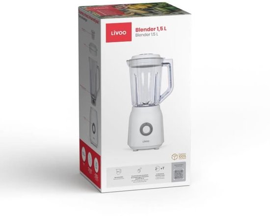 Blender - LIVOO - 1,5 L - 600 W - 22.000 tpm - 2 snelheden - Turbo wit van Merkloos — afbeelding 3