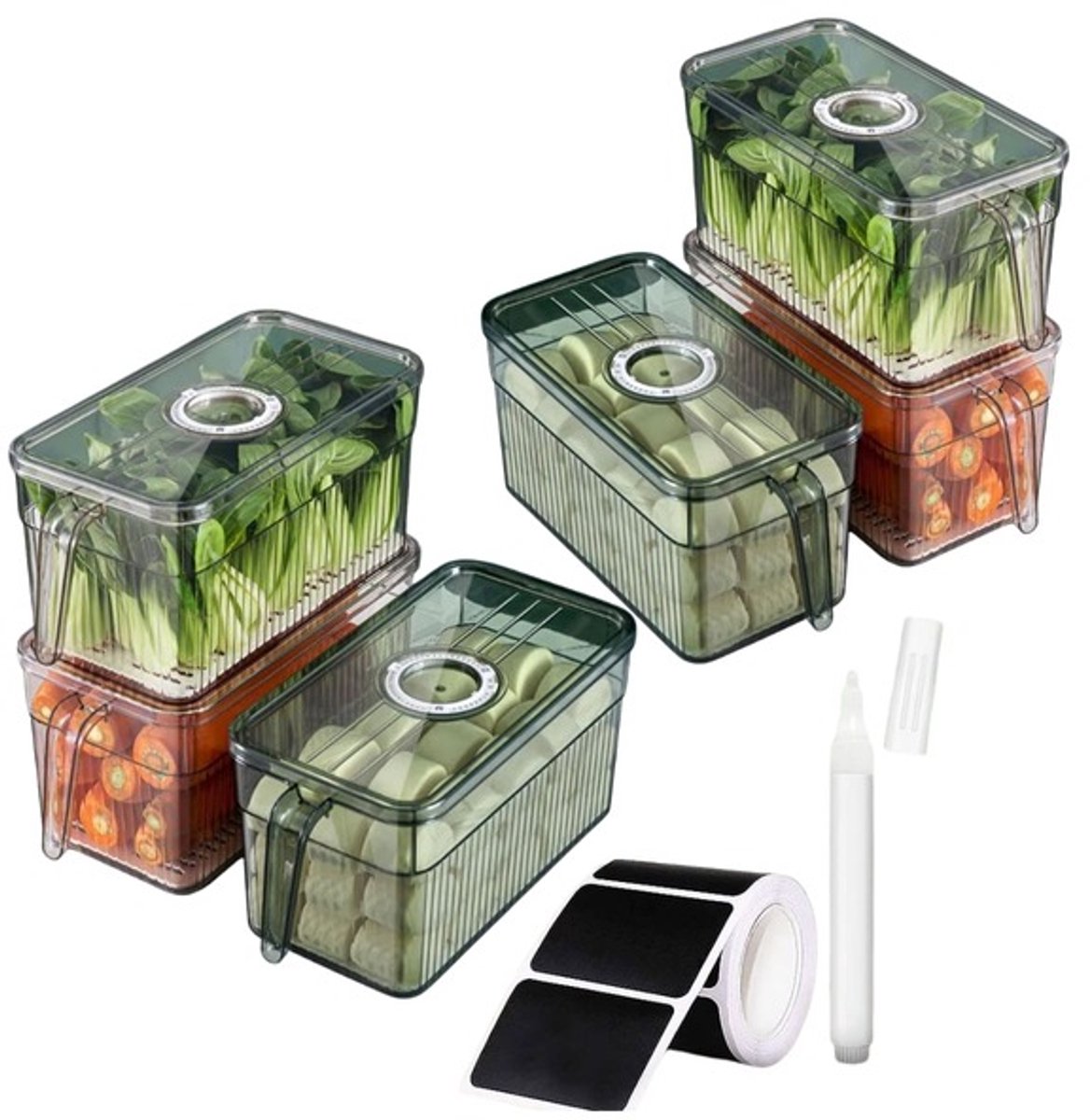 Home & Marker - 6 Stuks - Koelkast Organizer Doorzichtig - Koelkast Bakjes - Opbergdoos - Koelkastorganizers - Lade Organizer - FRESHDISH