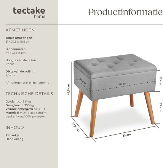 tectake® Bank met opbergruimte - Draagvermogen tot 300 kg tectake® Bank met opbergruimte - Draagvermogen tot 300 kg