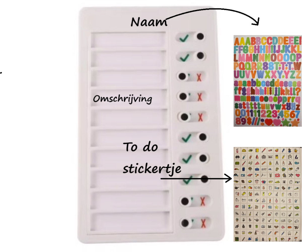 Wakiki - Altijd Handig! - To do planner – Planbord om routines (kinderen) op te bouwen - Taak agenda - Eenvoudige to do list voor iedere situatie - Planner - Wit - met stickers