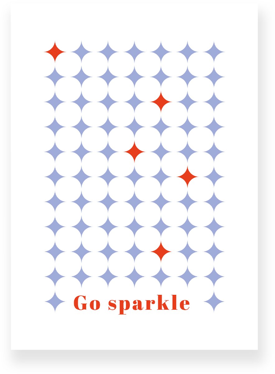 Yisual Poster 50x70 cm - Go Sparkle - Ruitpatroon - Blauw - Rood - Grafisch - Retro - Muurdecoratie - Wanddecoratie