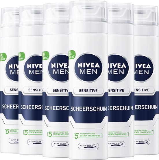 NIVEA MEN Sensitive Scheerschuim - Bevat Kamille en Hydraterende Vitamine E - Shaving Foam Voor de gevoelige huid - Voordeelverpakking 6 x 250 ml