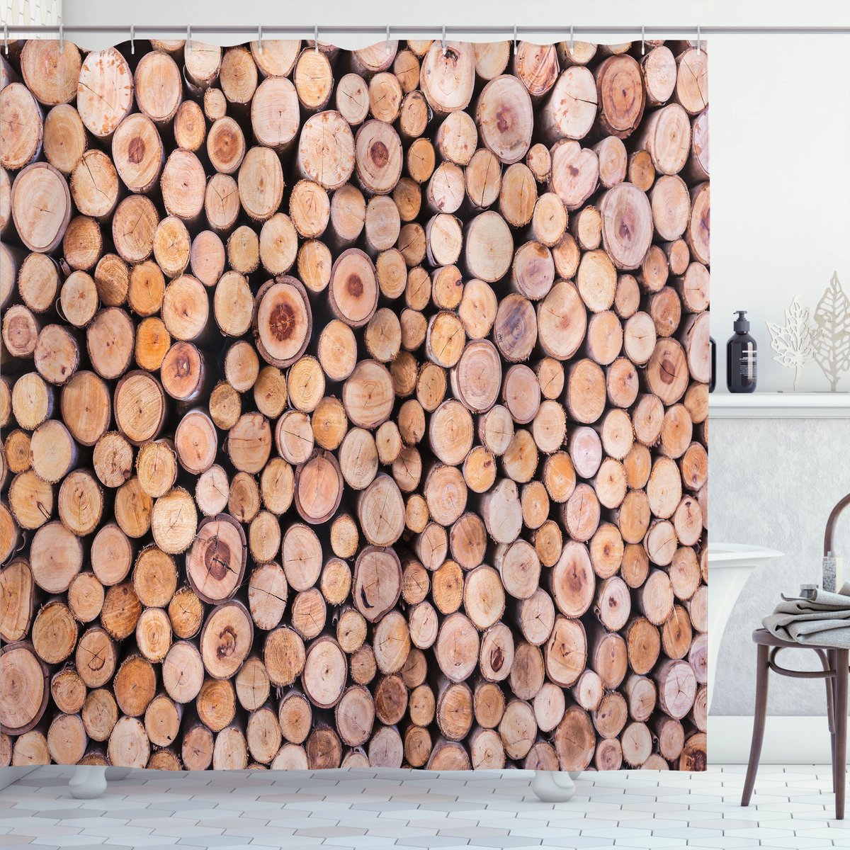 New Bed, Rustiek Houten Houtboomprint, Douchegordijn Badkamer Decor Set met Haakjes, 180 cm B 200 cm L
