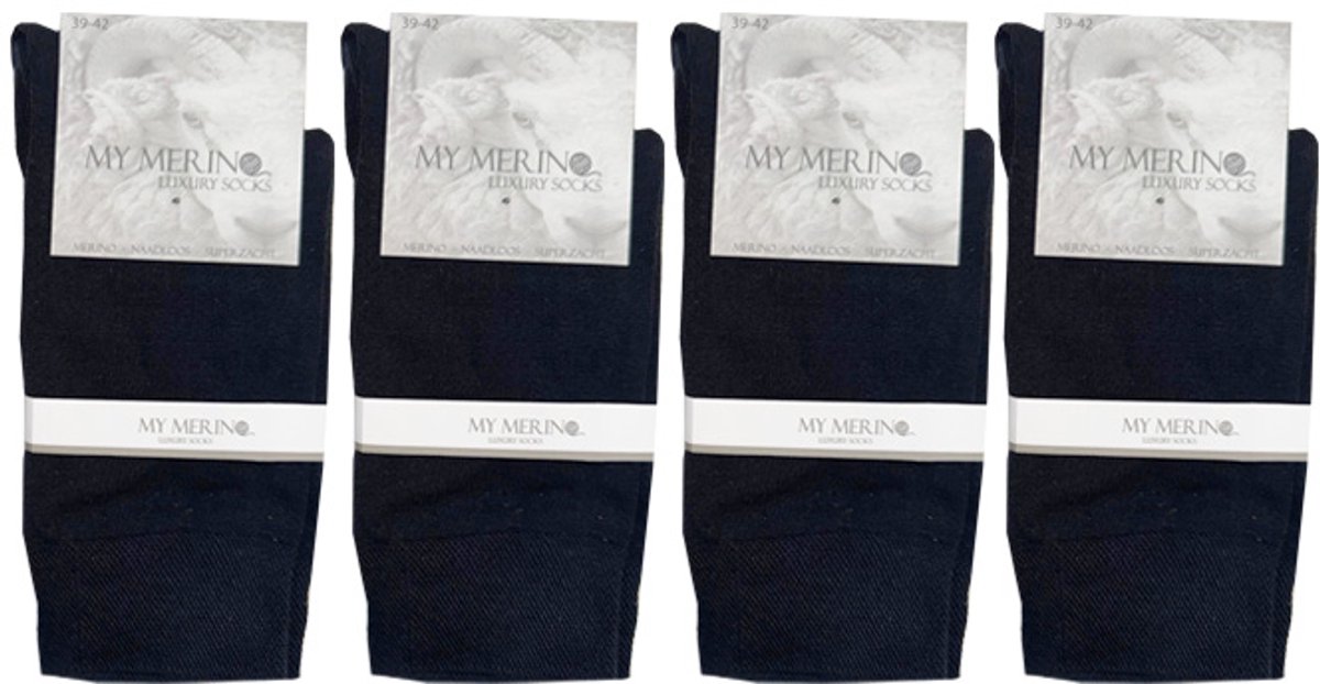 4 Paar Merino Sokken - Badstof Voetbed - Merino Wollen Sokken - Maat 39-42 - Naadloos - Marine - Merino Wol - Dames en Heren - Merino Wollen Kousen - Zacht