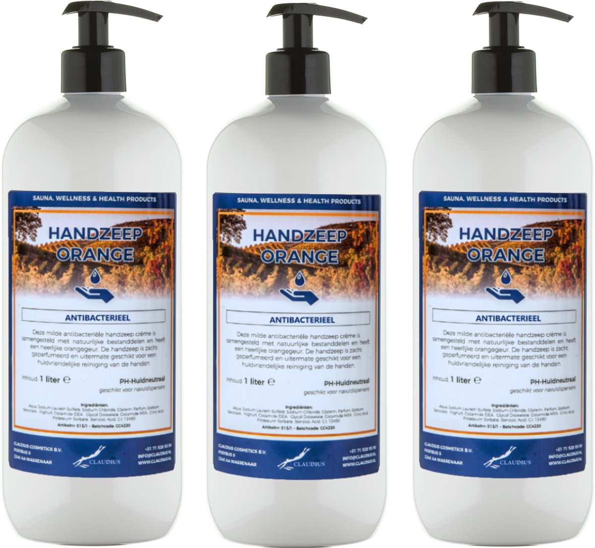 Handzeep Orange 1 liter - met gratis pomp - set van 3 stuks