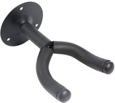 Porte-guitare noir à monter au mur avec un support réglable en caoutchouc mousse.