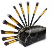 Make Up Kwasten Set - Make-up Kabuki Kwast Set 10 delig in Etui Marble - Zwart- Goud