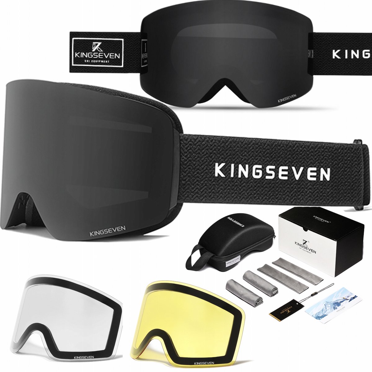 KingSeven - Randloze Unisex Skibril met UV400 en Polarisatiefilter - Zwart - 3 lenzen - Model Z306