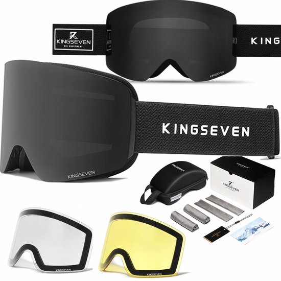 KingSeven - Randloze Unisex Skibril met UV400 en Polarisatiefilter - Zwart - 3 lenzen - Model Z306