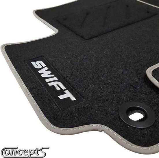 Tapis de voiture GoodGo BasicLine FEUTRE AIGUILLE NOIR/BORD GRIS + EMBLEME Suzuki Swift AZ 1.0/1.2 04/2017-04/2024 + Swift AZ 1.4 Sport 05/2018-04/2024