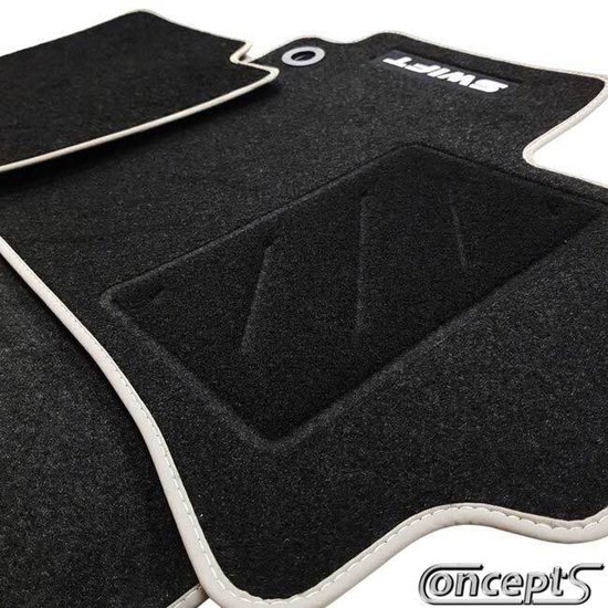 Tapis de voiture GoodGo BasicLine FEUTRE AIGUILLE NOIR/BORD GRIS + EMBLEME Suzuki Swift AZ 1.0/1.2 04/2017-04/2024 + Swift AZ 1.4 Sport 05/2018-04/2024