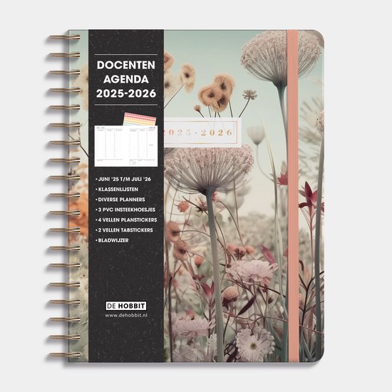 Hobbit - Docentenagenda 2025-2026 - 1 week op 2 pagina's - Lerarenagenda - Harde Kaft - Spiraal Agenda - ±A4 (20 x 26,5 cm) - Veldbloemen