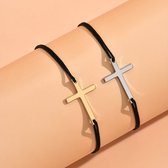 VANDAAG VERZONDEN - Armbanden Set - 2 Stuks - Christelijk - Kruis - Zilver/ Goud