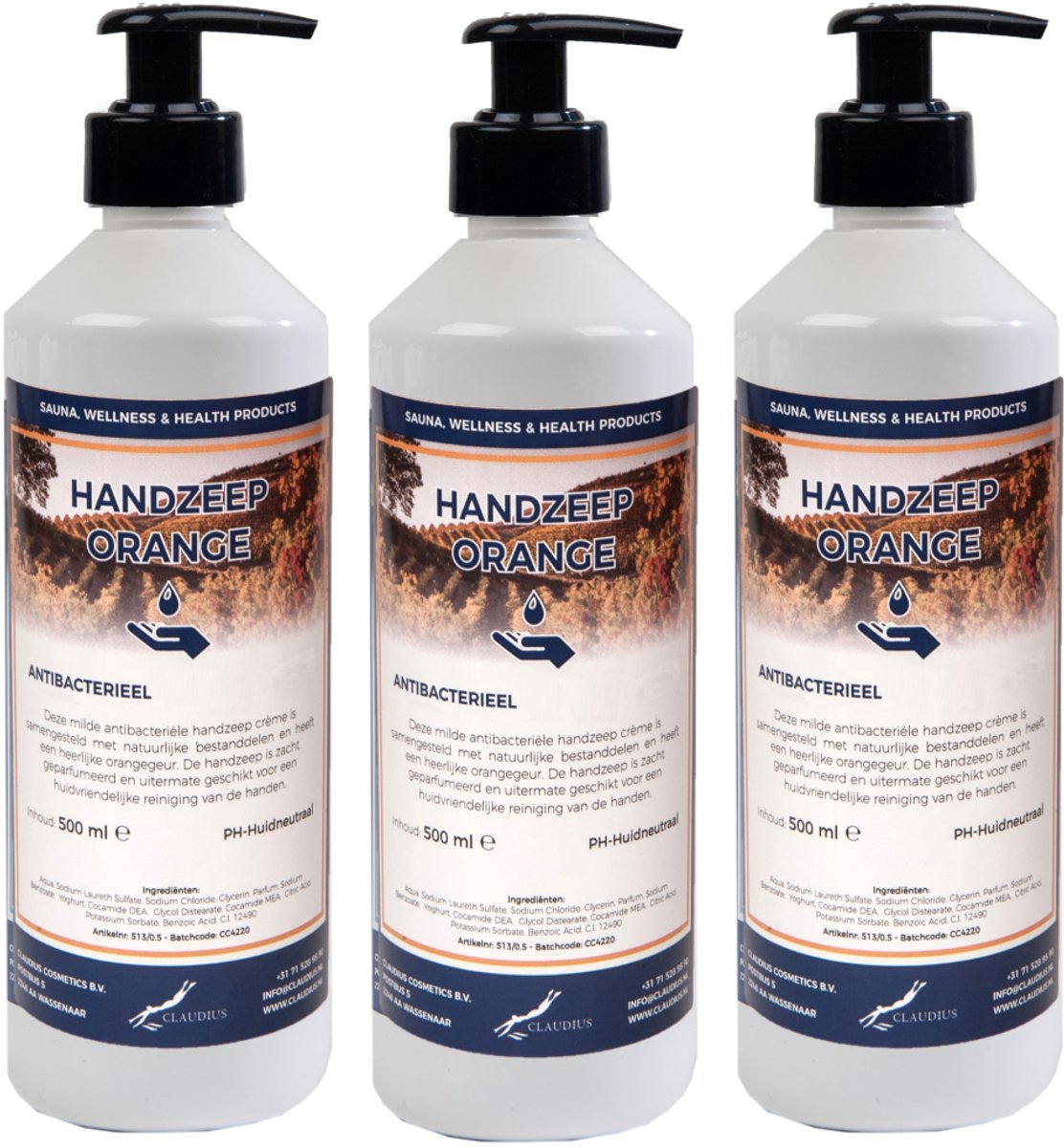 Handzeep Orange 500 ml - set van 3 stuks - met gratis pompje