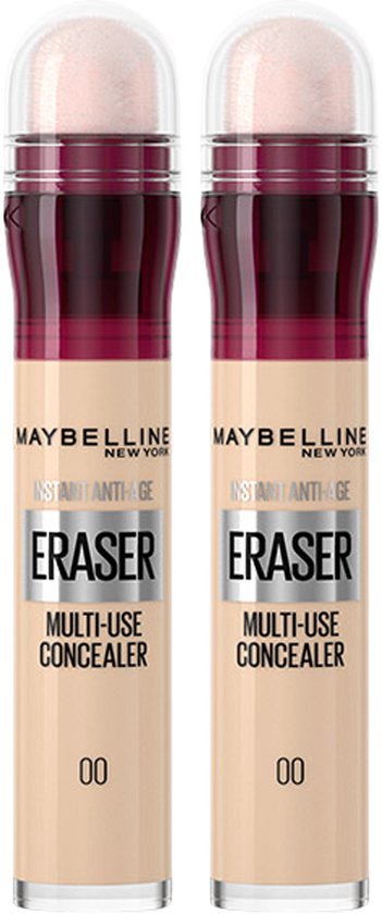 Maybelline New York - Instant Anti Age Eraser 00 Ivory - concealers die zichtbaar wallen wegwerken - 2x 6,8 ml