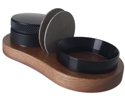 Barista houten Tamping Station set 53/54 mm - Walnoot - 2 Puck Screen 53/54mm - Koffie verdeler 53/54mm - Doseerring magnetisch 53/54 mm