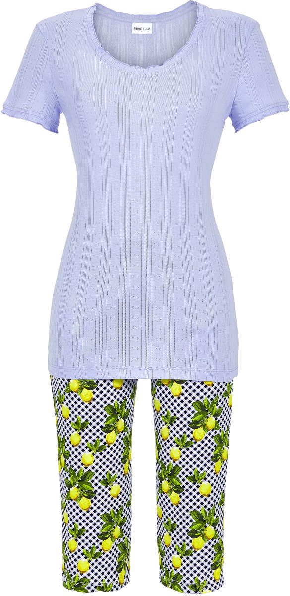 Ringella Ruiten en citroenen pyjama - Blauw - Maat - 42