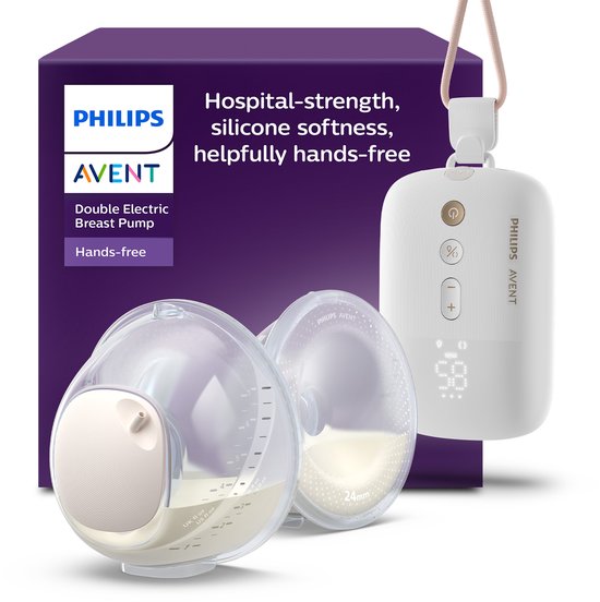 Philips Avent - Tire-lait électrique double mains libres - Moteur confortable, silencieux et puissant - Gobelets transparents ultra-légers - SCF532/11