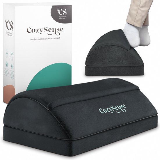 CozySense® Voetensteun Bureau - Ergonomisch Voetenbankje met 2 Hoogtes - Anti-Slip & Wasbare Sherpa Hoes - Voetenkussen voor Thuis & Kantoor - Zwart