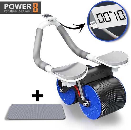 Foto: Power 8 ab roller pro 2 blauw multifunctionele ab roller met timer en automatische rebound abdominale ab wielroller voor buikspieren kracht en spiertraining afslanken ab wheel buikspierwielen buikspiertrainers