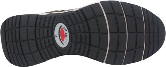 Zool van een groene Gabor sneaker met 'rollingsoft' logo en profiel.