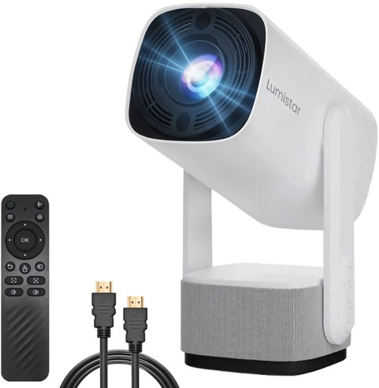 Lumistar® Ultra Mini Beamer - Alles-in-één Smart TV Projector - 2025 model - Android 11.0 - WiFi 6 & Bluetooth 5.2 - 4k Beeldkwaliteit - Beamer - Inclusief Hdmi kabel - Home Cinema - 600 ANSI Lumen - Wit